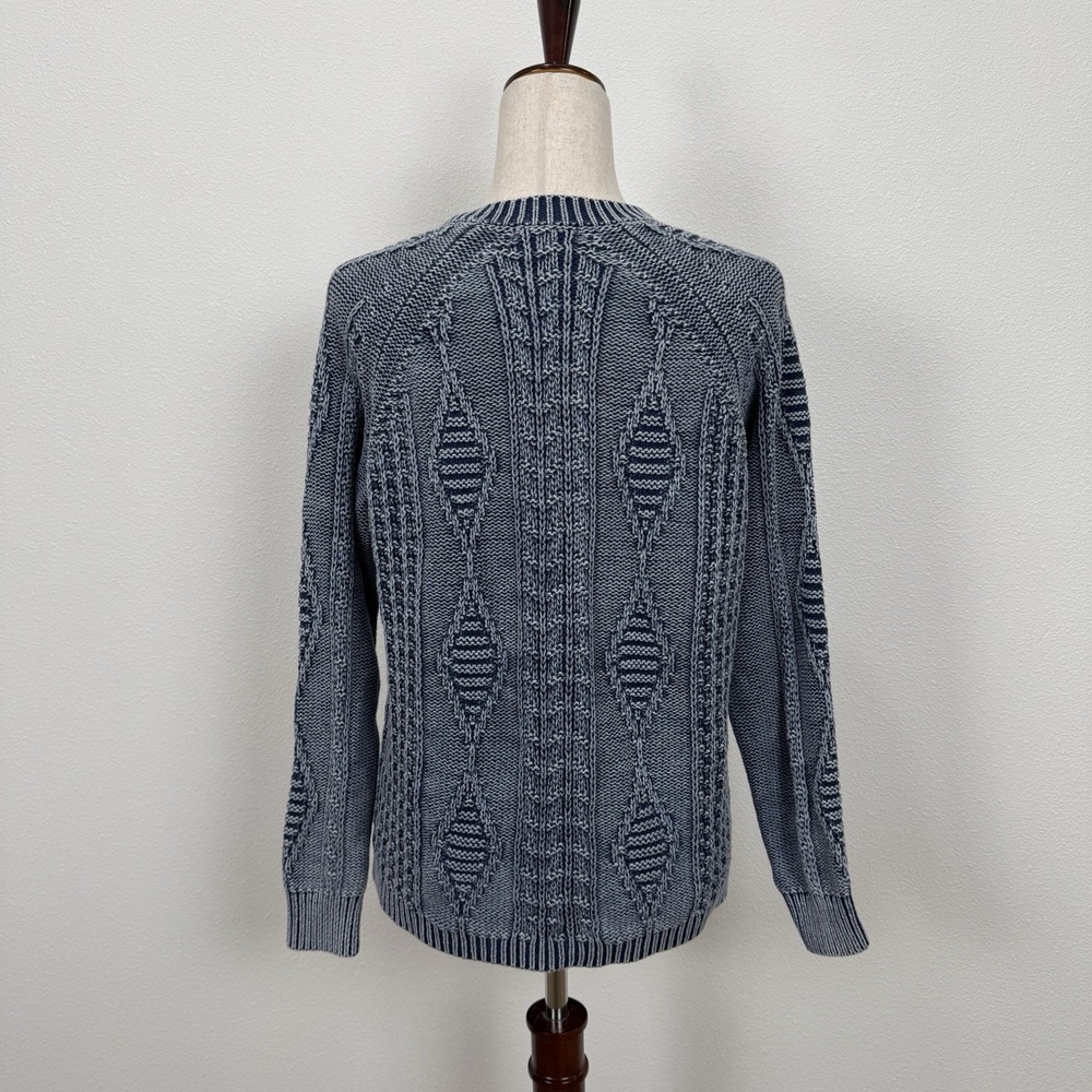 Womens Fisherman Knit Zip Front Sweater Blue Textured Coastal Cardigan Layering - Picture 8 of 13